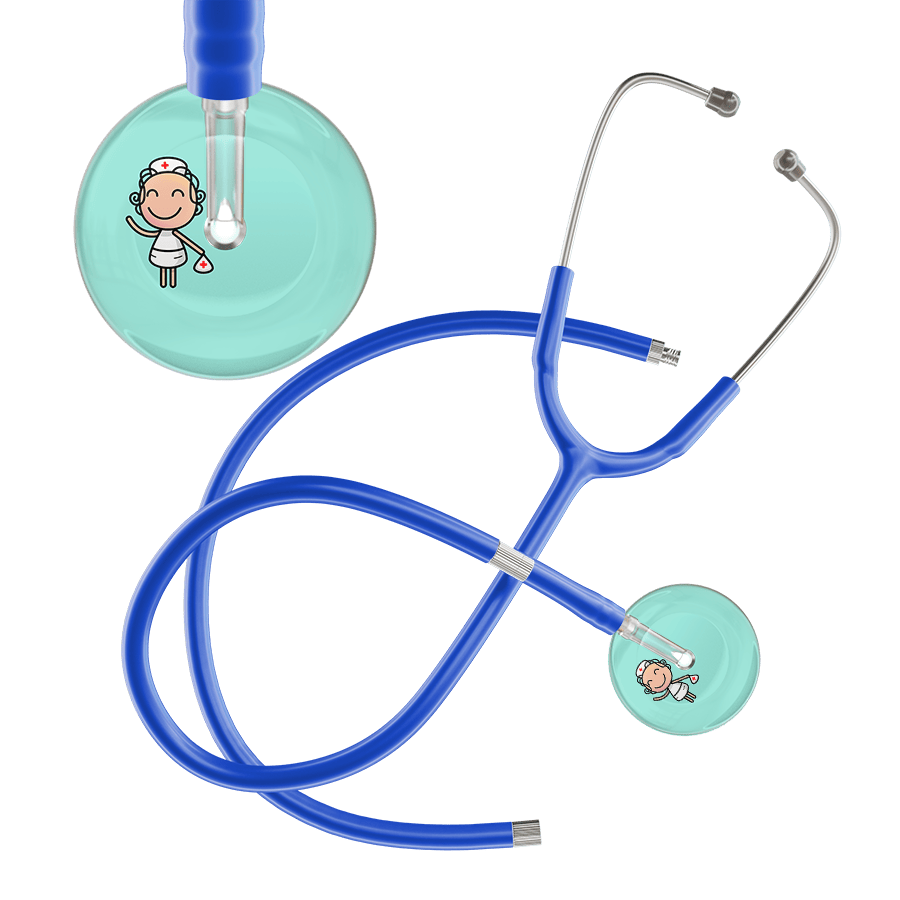 Ultrascope Single Stethoscope Robin's Egg F2 Cartoon Nurse / Adult / Royal Blue Extended Tubing Cartoon Nurse F2 Skin Stethoscope