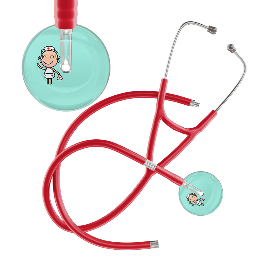 Ultrascope Single Stethoscope Robin's Egg F2 Cartoon Nurse / Adult / Red Extended Tubing Cartoon Nurse F2 Skin Cardiology Stethoscope