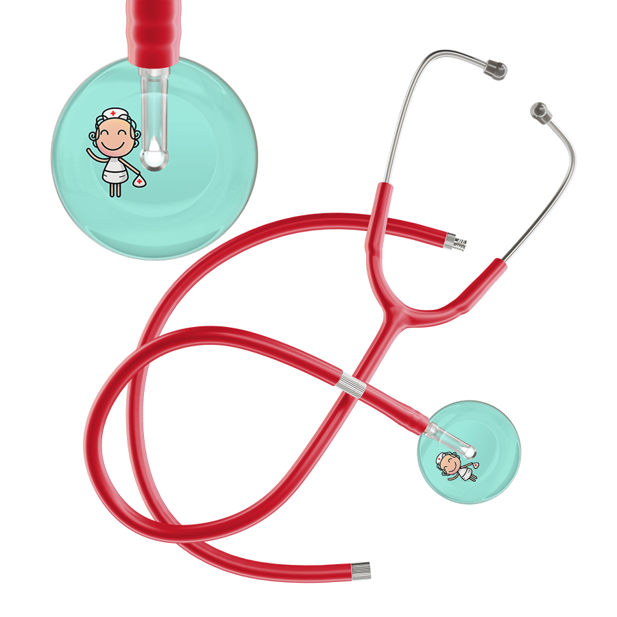 Ultrascope Single Stethoscope Robin's Egg F2 Cartoon Nurse / Adult / Red Extended Tubing Cartoon Nurse F2 Skin Stethoscope