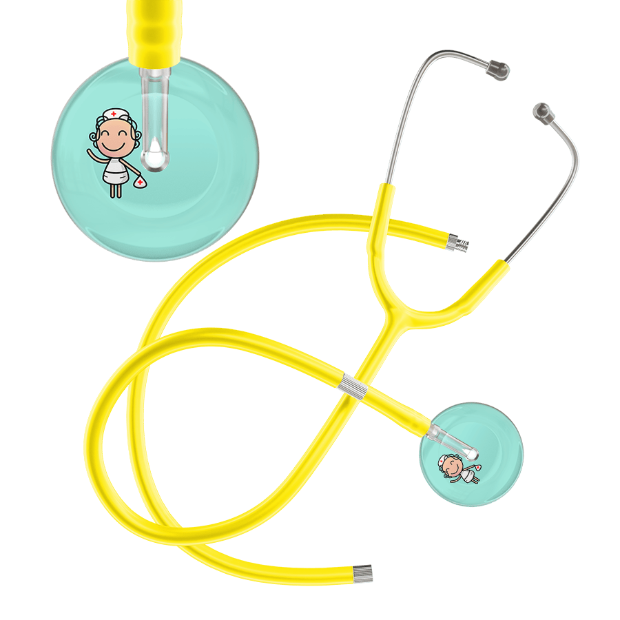 Ultrascope Single Stethoscope Robin's Egg F2 Cartoon Nurse / Adult / Yellow Extended Tubing Cartoon Nurse F2 Skin Stethoscope