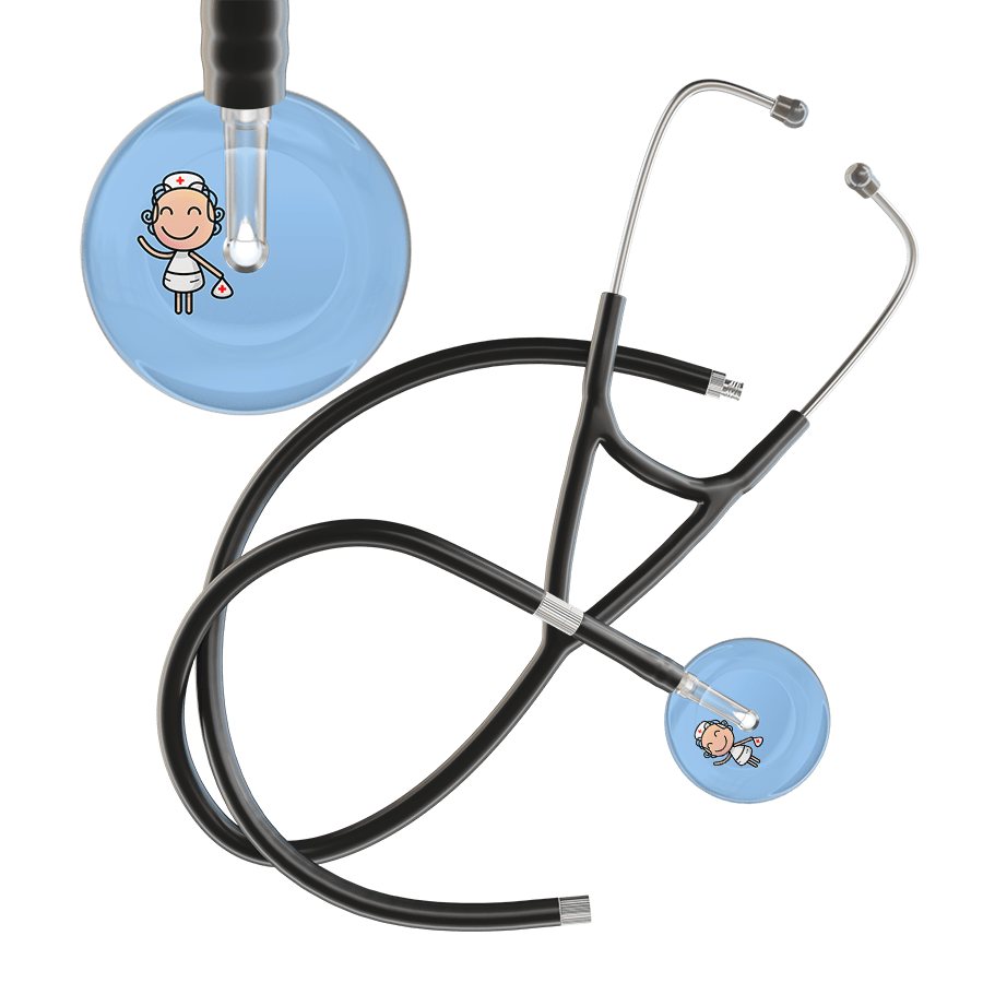Ultrascope Single Stethoscope Light Blue F2 Cartoon Nurse / Adult / Black Extended Tubing Cartoon Nurse F2 Skin Cardiology Stethoscope