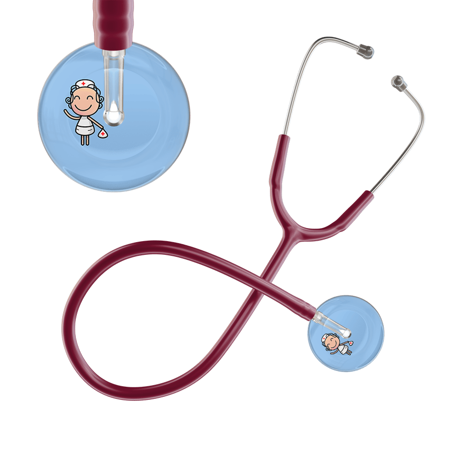 Ultrascope Single Stethoscope Light Blue F2 Cartoon Nurse / Adult / Burgundy Cartoon Nurse F2 Skin Stethoscope