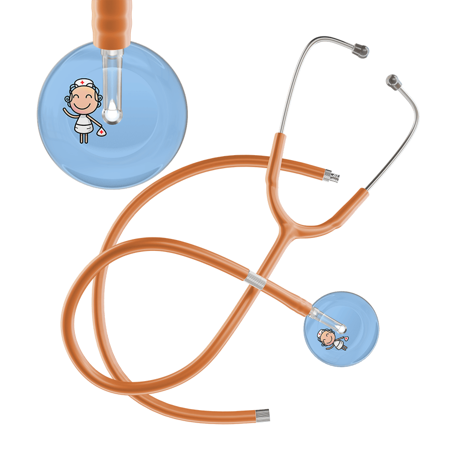 Ultrascope Single Stethoscope Light Blue F2 Cartoon Nurse / Adult / Caramel Extended Tubing Cartoon Nurse F2 Skin Stethoscope