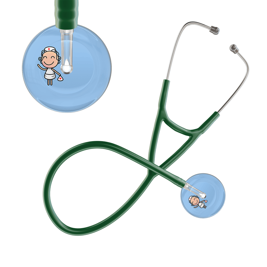 Ultrascope Single Stethoscope Light Blue F2 Cartoon Nurse / Adult / Dark Green Cartoon Nurse F2 Skin Cardiology Stethoscope
