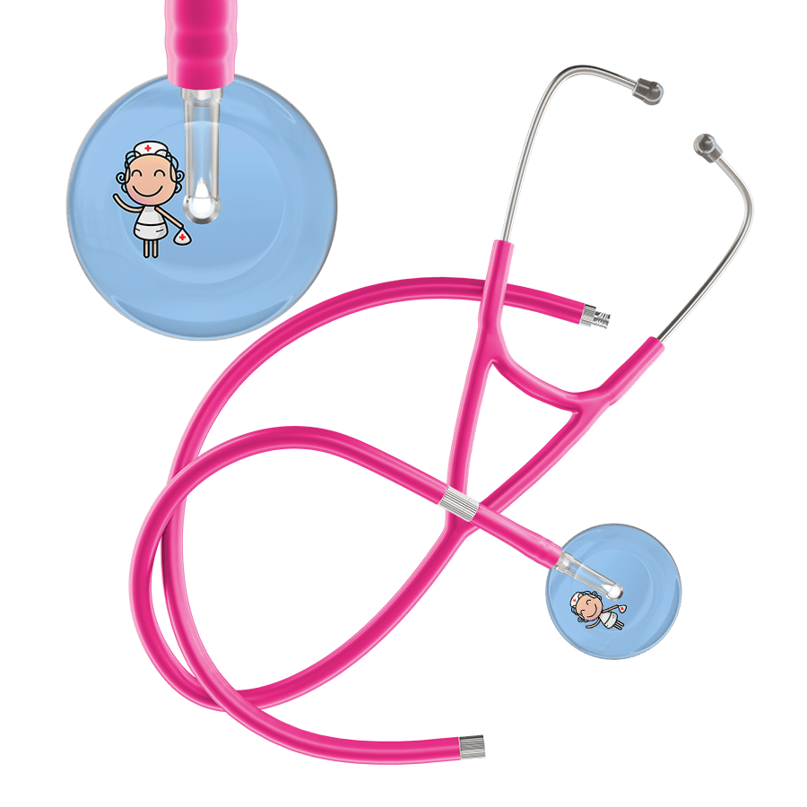 Ultrascope Single Stethoscope Light Blue F2 Cartoon Nurse / Adult / Hot Pink Extended Tubing Cartoon Nurse F2 Skin Cardiology Stethoscope