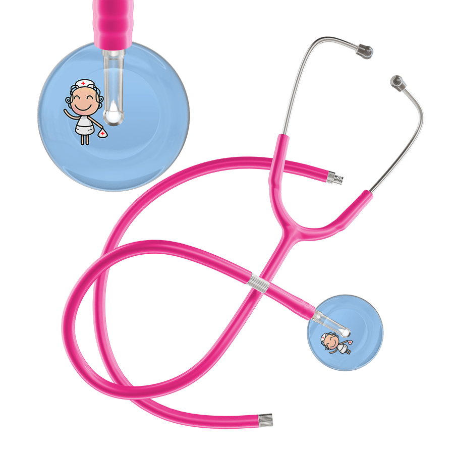 Ultrascope Single Stethoscope Light Blue F2 Cartoon Nurse / Adult / Hot Pink Extended Tubing Cartoon Nurse F2 Skin Stethoscope
