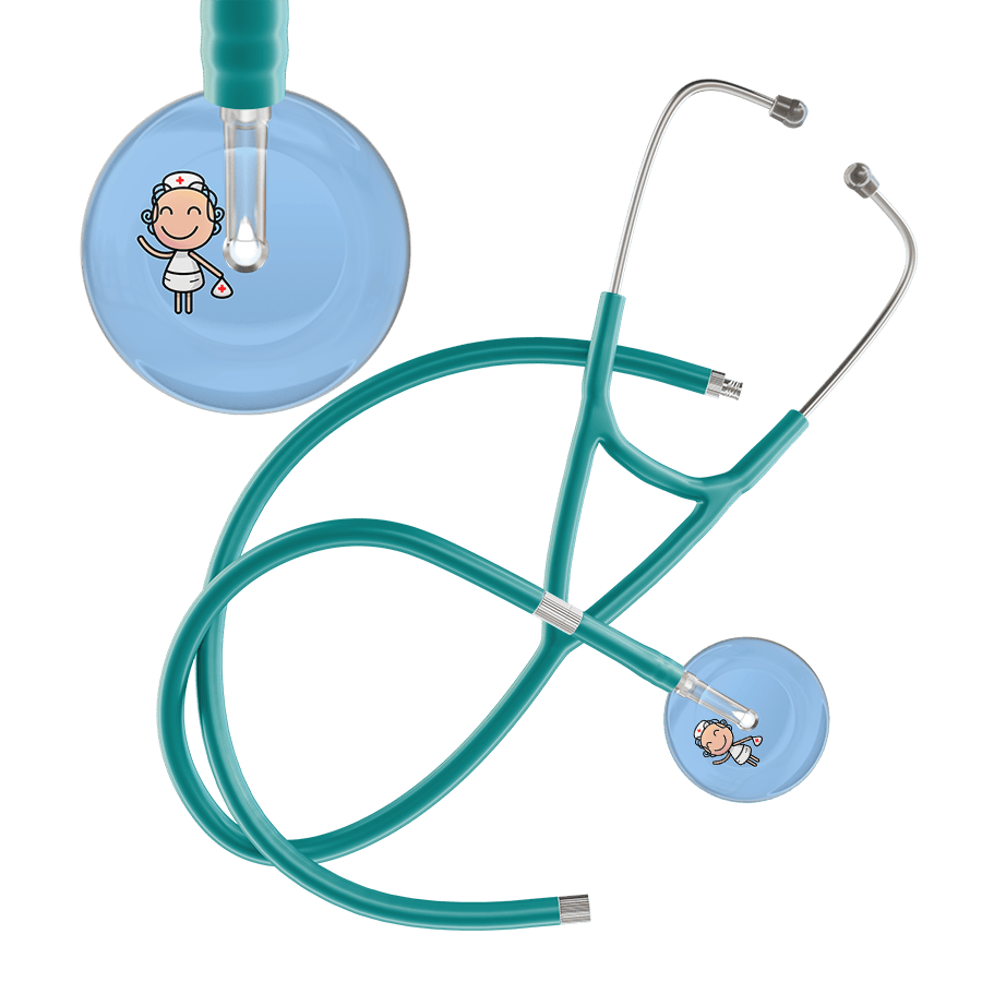 Ultrascope Single Stethoscope Light Blue F2 Cartoon Nurse / Adult / Jade Extended Tubing Cartoon Nurse F2 Skin Cardiology Stethoscope