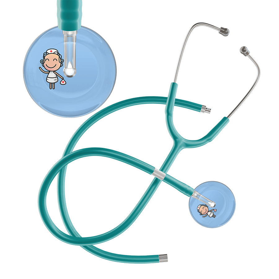 Ultrascope Single Stethoscope Light Blue F2 Cartoon Nurse / Adult / Jade Extended Tubing Cartoon Nurse F2 Skin Stethoscope