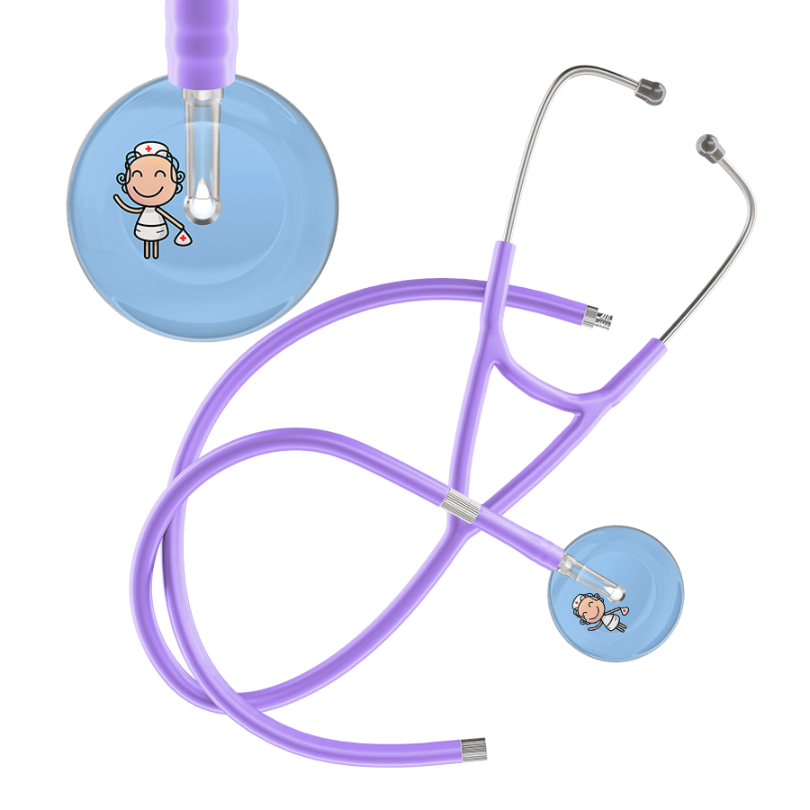Ultrascope Single Stethoscope Light Blue F2 Cartoon Nurse / Adult / Lavender Extended Tubing Cartoon Nurse F2 Skin Cardiology Stethoscope
