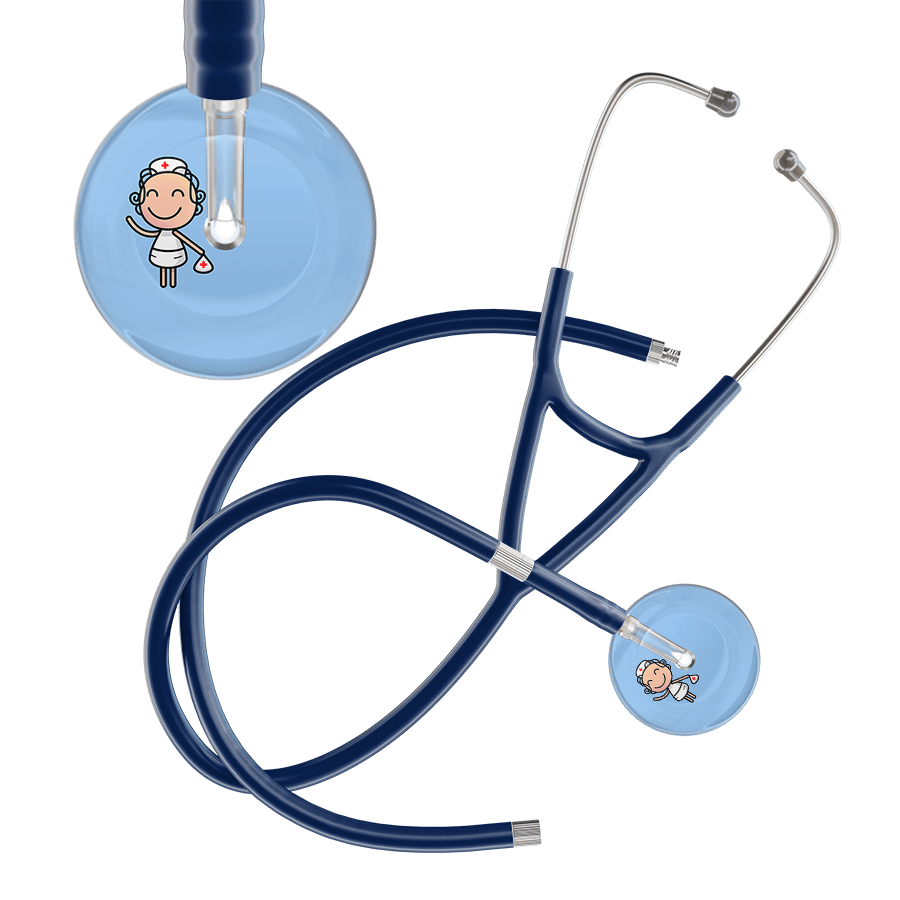 Ultrascope Single Stethoscope Light Blue F2 Cartoon Nurse / Adult / Navy Extended Tubing Cartoon Nurse F2 Skin Cardiology Stethoscope