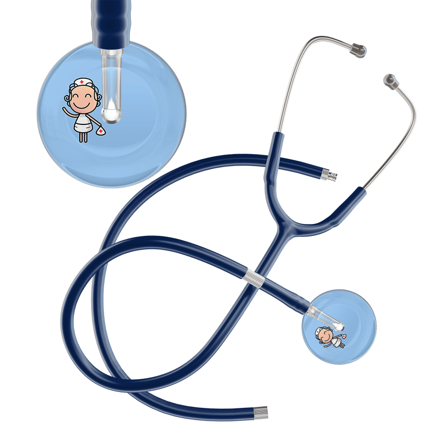 Ultrascope Single Stethoscope Light Blue F2 Cartoon Nurse / Adult / Navy Extended Tubing Cartoon Nurse F2 Skin Stethoscope