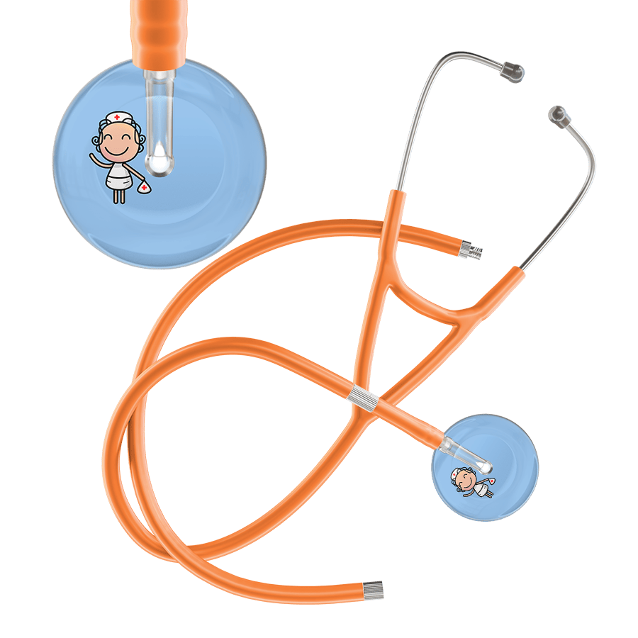 Ultrascope Single Stethoscope Light Blue F2 Cartoon Nurse / Adult / Orange Extended Tubing Cartoon Nurse F2 Skin Cardiology Stethoscope