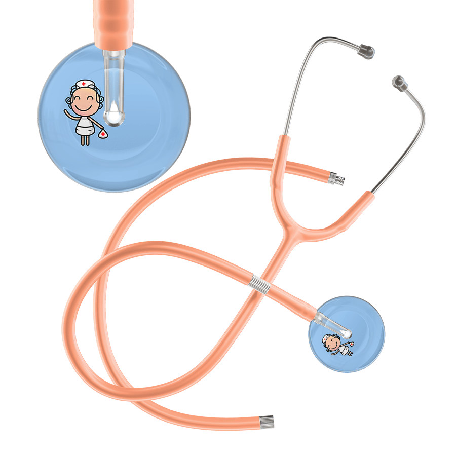 Ultrascope Single Stethoscope Light Blue F2 Cartoon Nurse / Adult / Peach Extended Tubing Cartoon Nurse F2 Skin Stethoscope
