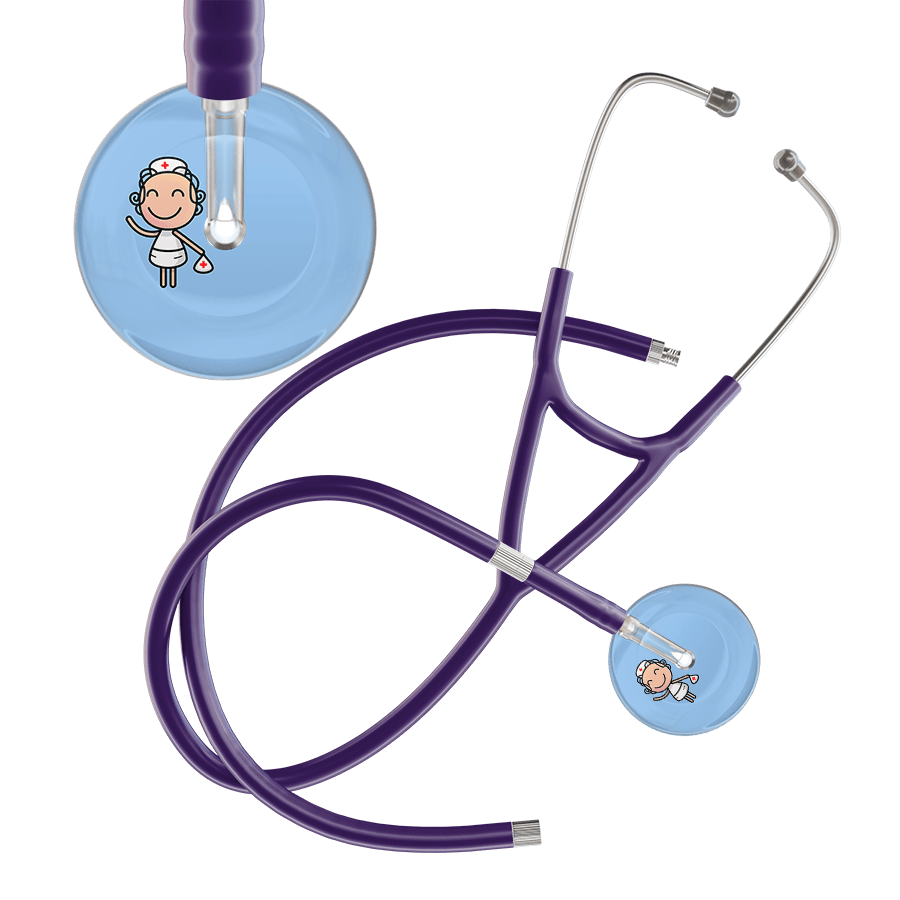 Ultrascope Single Stethoscope Light Blue F2 Cartoon Nurse / Adult / Purple Extended Tubing Cartoon Nurse F2 Skin Cardiology Stethoscope