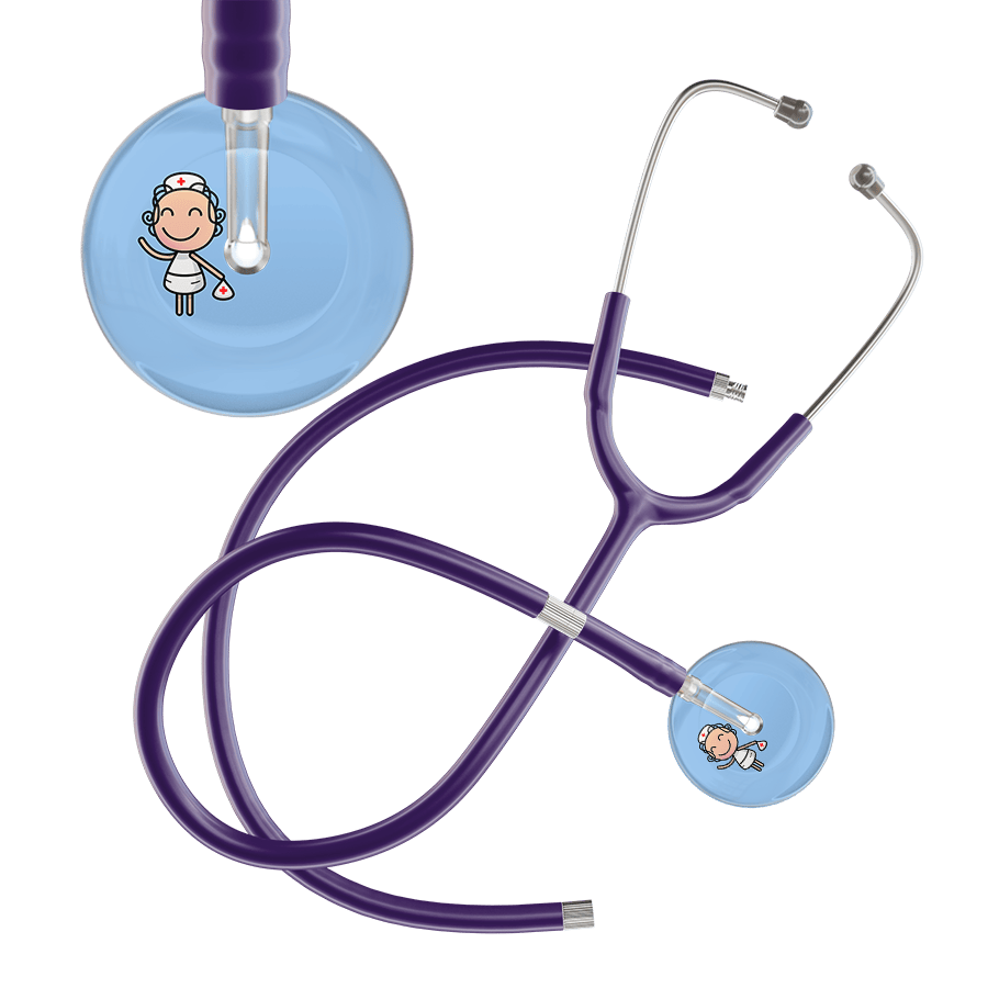 Ultrascope Single Stethoscope Light Blue F2 Cartoon Nurse / Adult / Purple Extended Tubing Cartoon Nurse F2 Skin Stethoscope