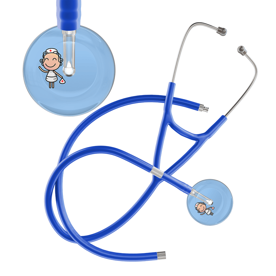 Ultrascope Single Stethoscope Light Blue F2 Cartoon Nurse / Adult / Royal Blue Extended Tubing Cartoon Nurse F2 Skin Cardiology Stethoscope