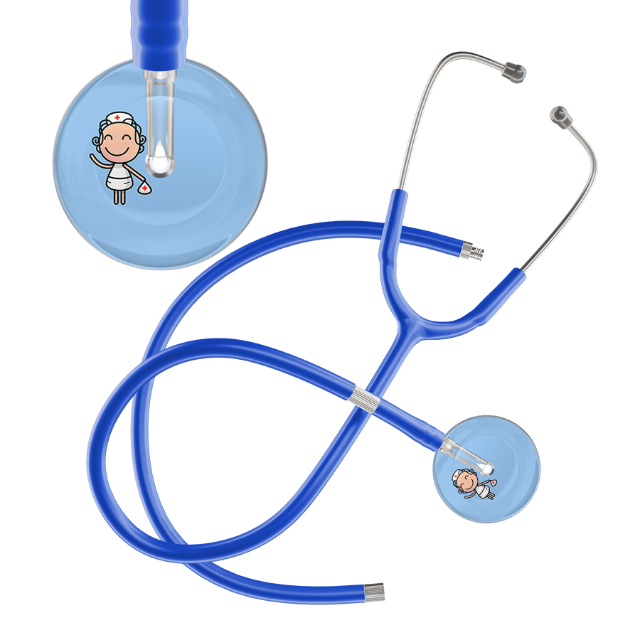 Ultrascope Single Stethoscope Light Blue F2 Cartoon Nurse / Adult / Royal Blue Extended Tubing Cartoon Nurse F2 Skin Stethoscope