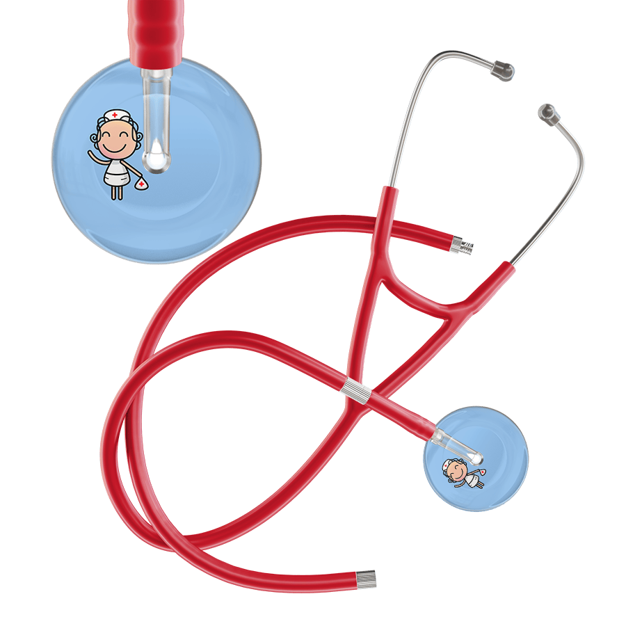 Ultrascope Single Stethoscope Light Blue F2 Cartoon Nurse / Adult / Red Extended Tubing Cartoon Nurse F2 Skin Cardiology Stethoscope