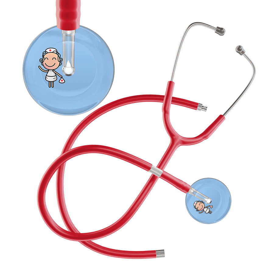 Ultrascope Single Stethoscope Light Blue F2 Cartoon Nurse / Adult / Red Extended Tubing Cartoon Nurse F2 Skin Stethoscope