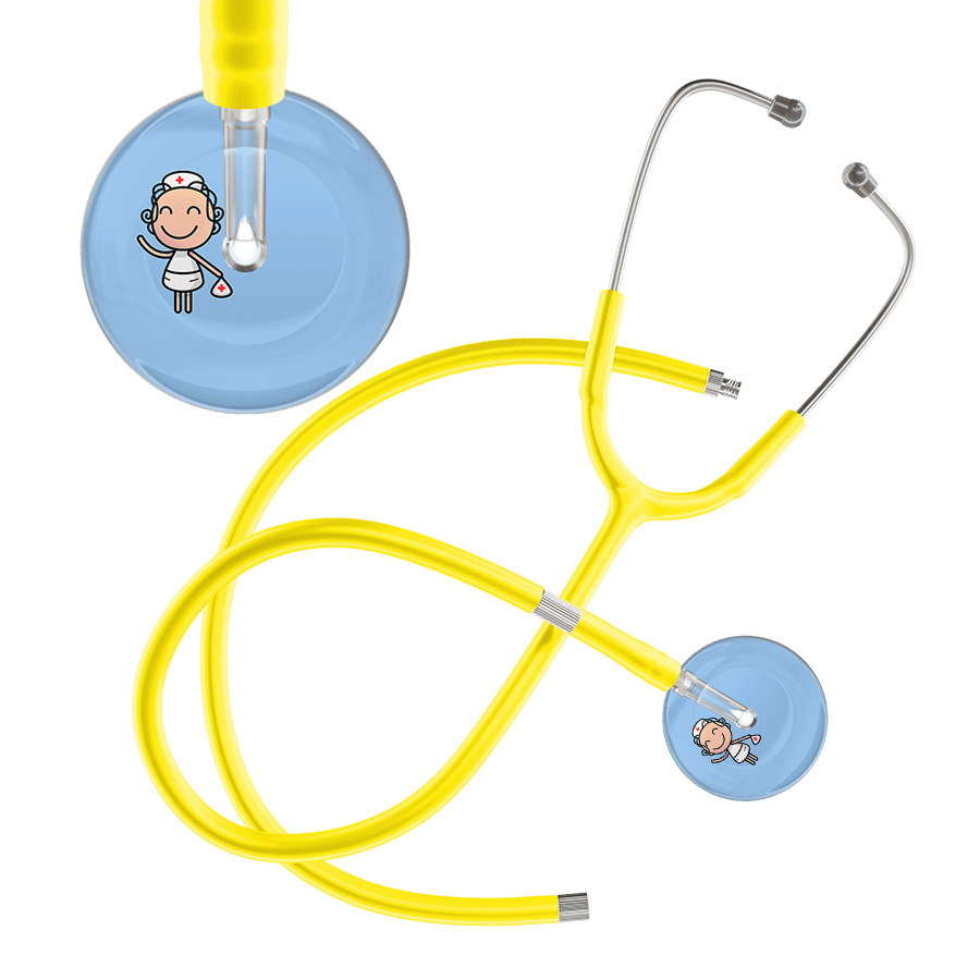 Ultrascope Single Stethoscope Light Blue F2 Cartoon Nurse / Adult / Yellow Extended Tubing Cartoon Nurse F2 Skin Stethoscope