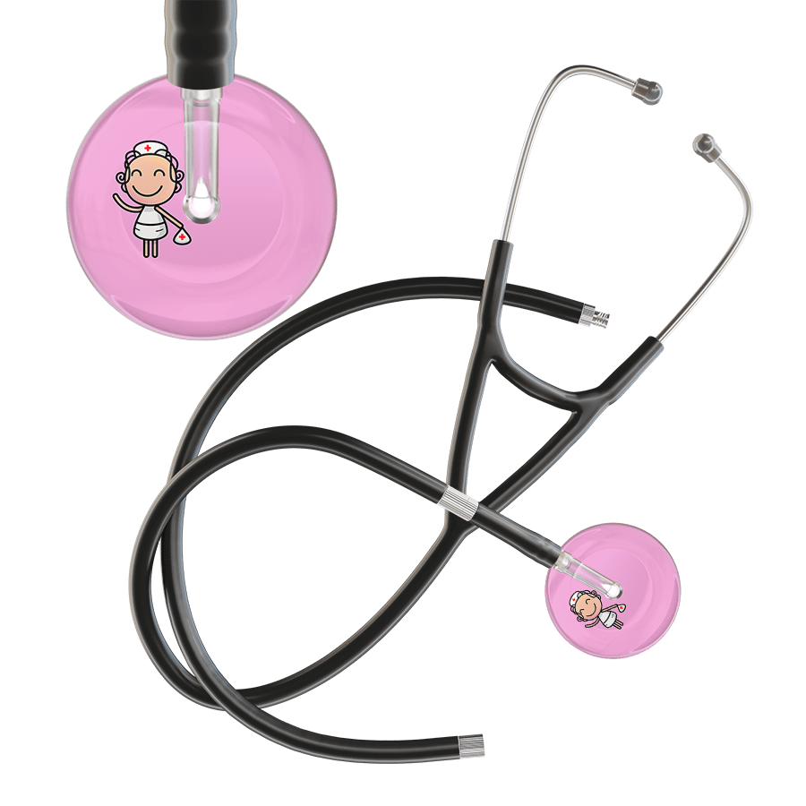Ultrascope Single Stethoscope Light Pink F2 Cartoon Nurse / Adult / Black Extended Tubing Cartoon Nurse F2 Skin Cardiology Stethoscope