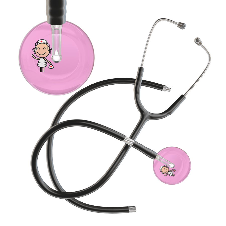 Ultrascope Single Stethoscope Light Pink F2 Cartoon Nurse / Adult / Black Extended Tubing Cartoon Nurse F2 Skin Stethoscope