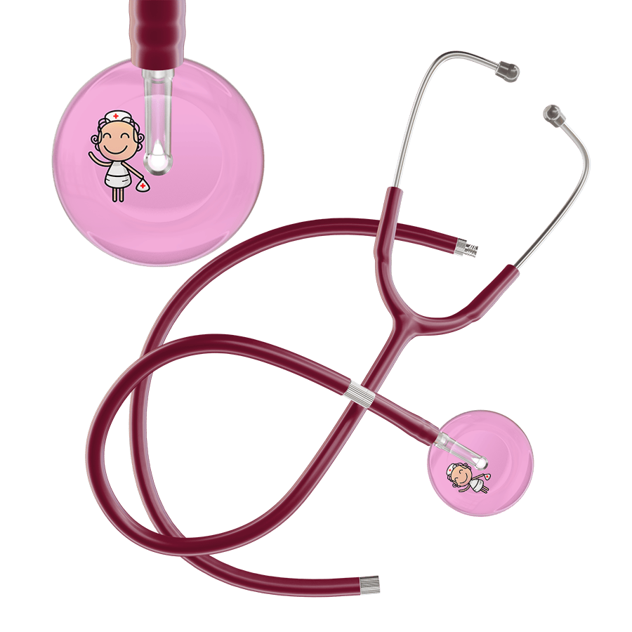 Ultrascope Single Stethoscope Light Pink F2 Cartoon Nurse / Adult / Burgundy Extended Tubing Cartoon Nurse F2 Skin Stethoscope