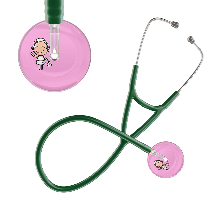 Ultrascope Single Stethoscope Light Pink F2 Cartoon Nurse / Adult / Dark Green Cartoon Nurse F2 Skin Cardiology Stethoscope