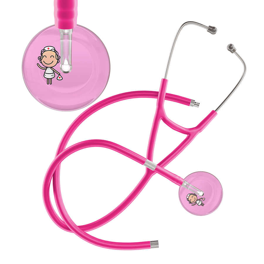 Ultrascope Single Stethoscope Light Pink F2 Cartoon Nurse / Adult / Hot Pink Extended Tubing Cartoon Nurse F2 Skin Cardiology Stethoscope
