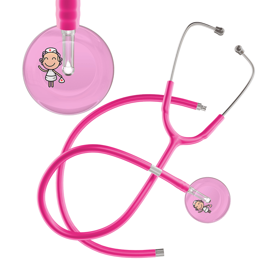 Ultrascope Single Stethoscope Light Pink F2 Cartoon Nurse / Adult / Hot Pink Extended Tubing Cartoon Nurse F2 Skin Stethoscope