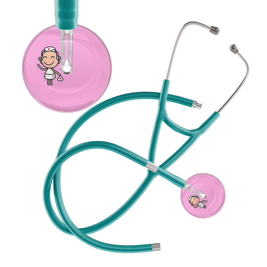Ultrascope Single Stethoscope Light Pink F2 Cartoon Nurse / Adult / Jade Extended Tubing Cartoon Nurse F2 Skin Cardiology Stethoscope