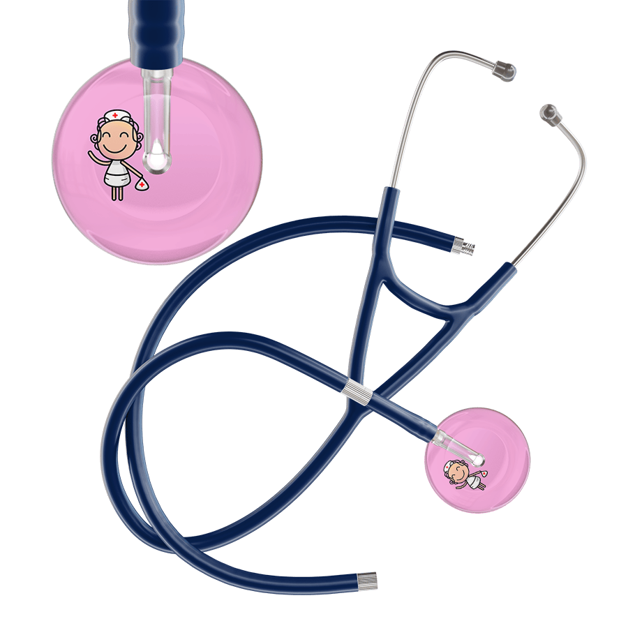 Ultrascope Single Stethoscope Light Pink F2 Cartoon Nurse / Adult / Navy Extended Tubing Cartoon Nurse F2 Skin Cardiology Stethoscope