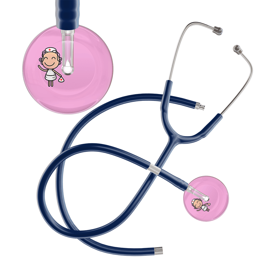 Ultrascope Single Stethoscope Light Pink F2 Cartoon Nurse / Adult / Navy Extended Tubing Cartoon Nurse F2 Skin Stethoscope
