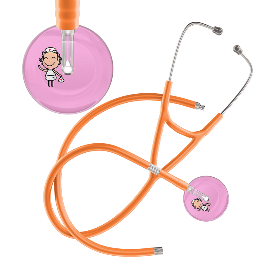 Ultrascope Single Stethoscope Light Pink F2 Cartoon Nurse / Adult / Orange Extended Tubing Cartoon Nurse F2 Skin Cardiology Stethoscope