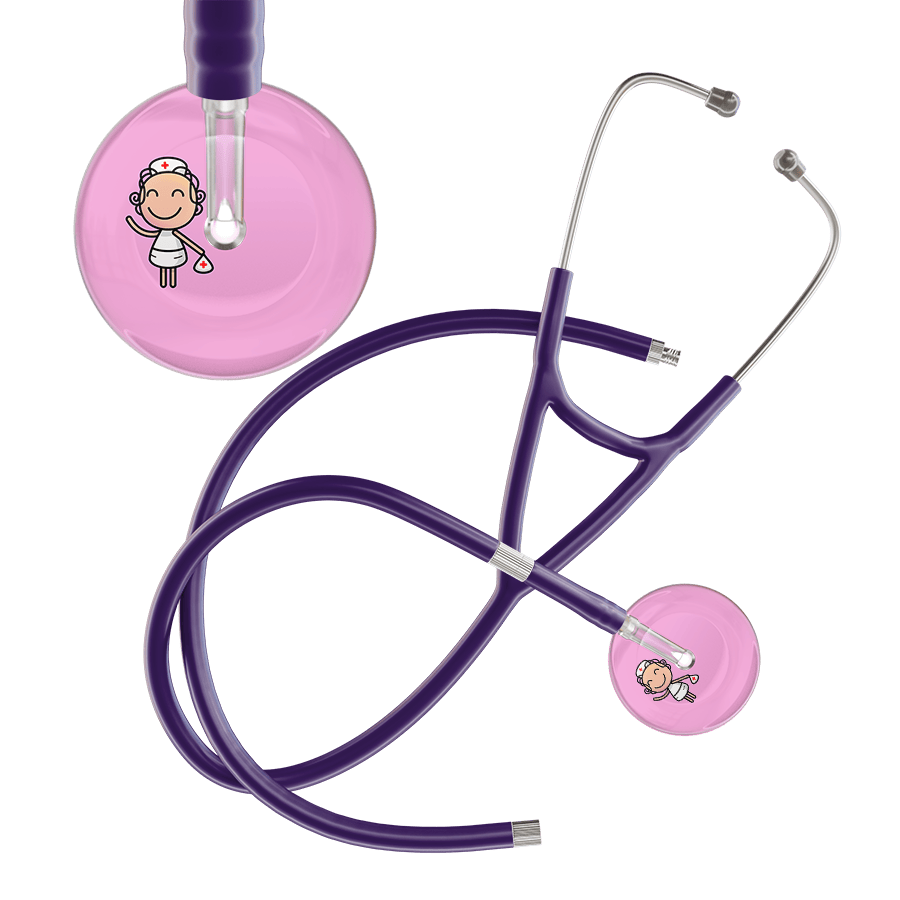 Ultrascope Single Stethoscope Light Pink F2 Cartoon Nurse / Adult / Purple Extended Tubing Cartoon Nurse F2 Skin Cardiology Stethoscope