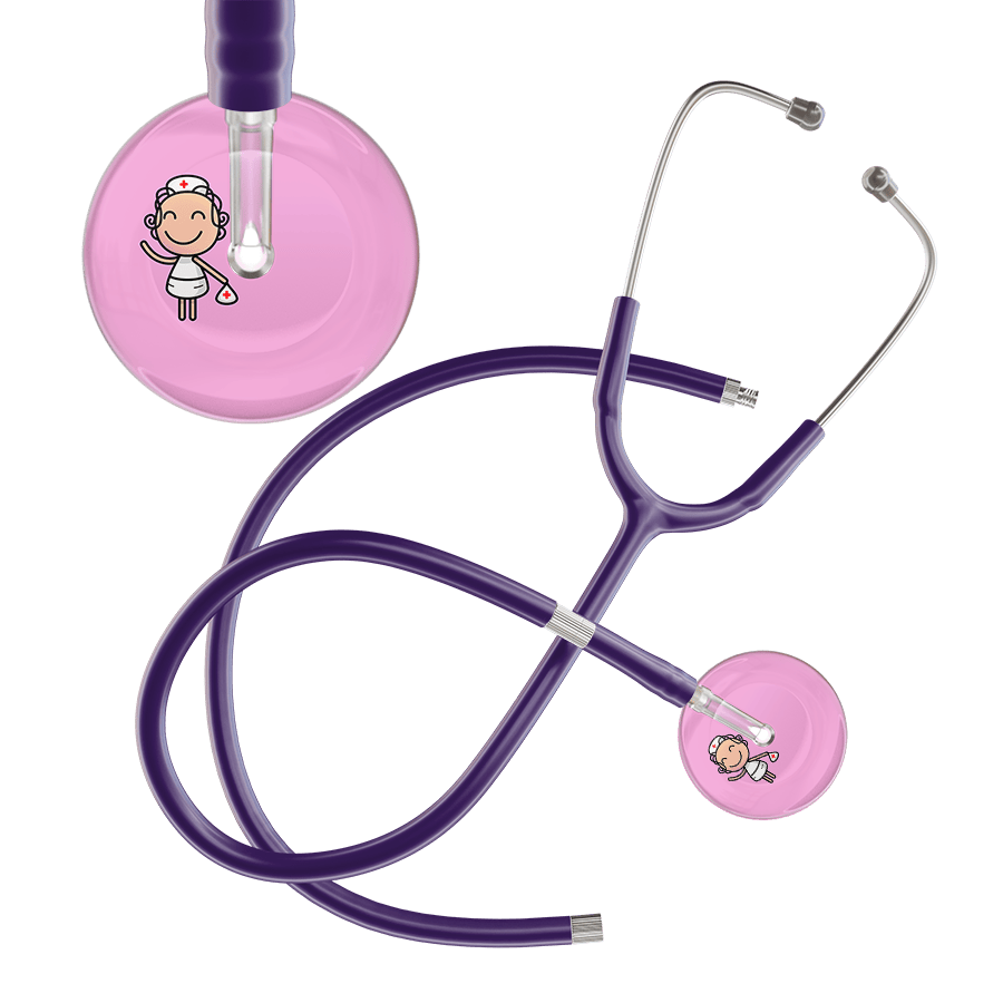 Ultrascope Single Stethoscope Light Pink F2 Cartoon Nurse / Adult / Purple Extended Tubing Cartoon Nurse F2 Skin Stethoscope