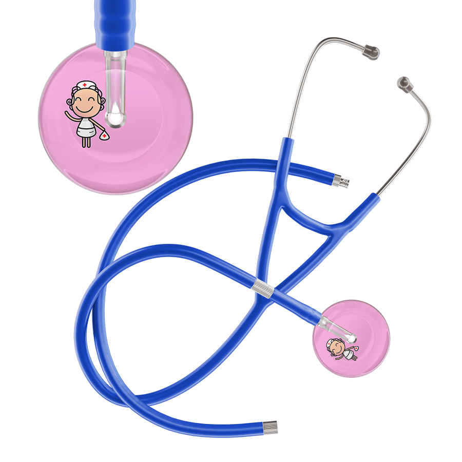 Ultrascope Single Stethoscope Light Pink F2 Cartoon Nurse / Adult / Royal Blue Extended Tubing Cartoon Nurse F2 Skin Cardiology Stethoscope