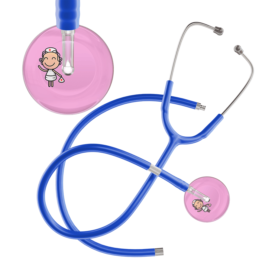 Ultrascope Single Stethoscope Light Pink F2 Cartoon Nurse / Adult / Royal Blue Extended Tubing Cartoon Nurse F2 Skin Stethoscope