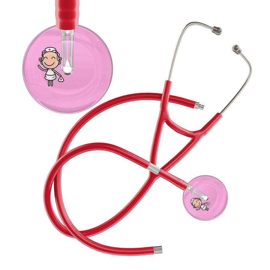 Ultrascope Single Stethoscope Light Pink F2 Cartoon Nurse / Adult / Red Extended Tubing Cartoon Nurse F2 Skin Cardiology Stethoscope