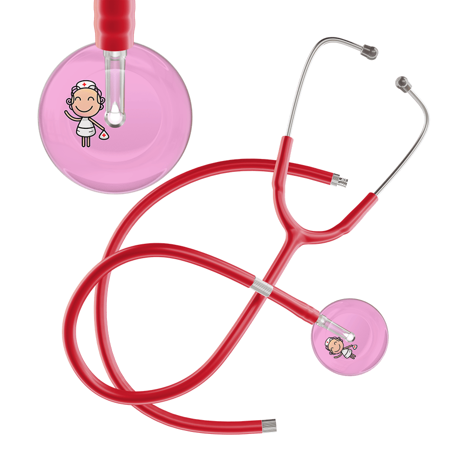 Ultrascope Single Stethoscope Light Pink F2 Cartoon Nurse / Adult / Red Extended Tubing Cartoon Nurse F2 Skin Stethoscope