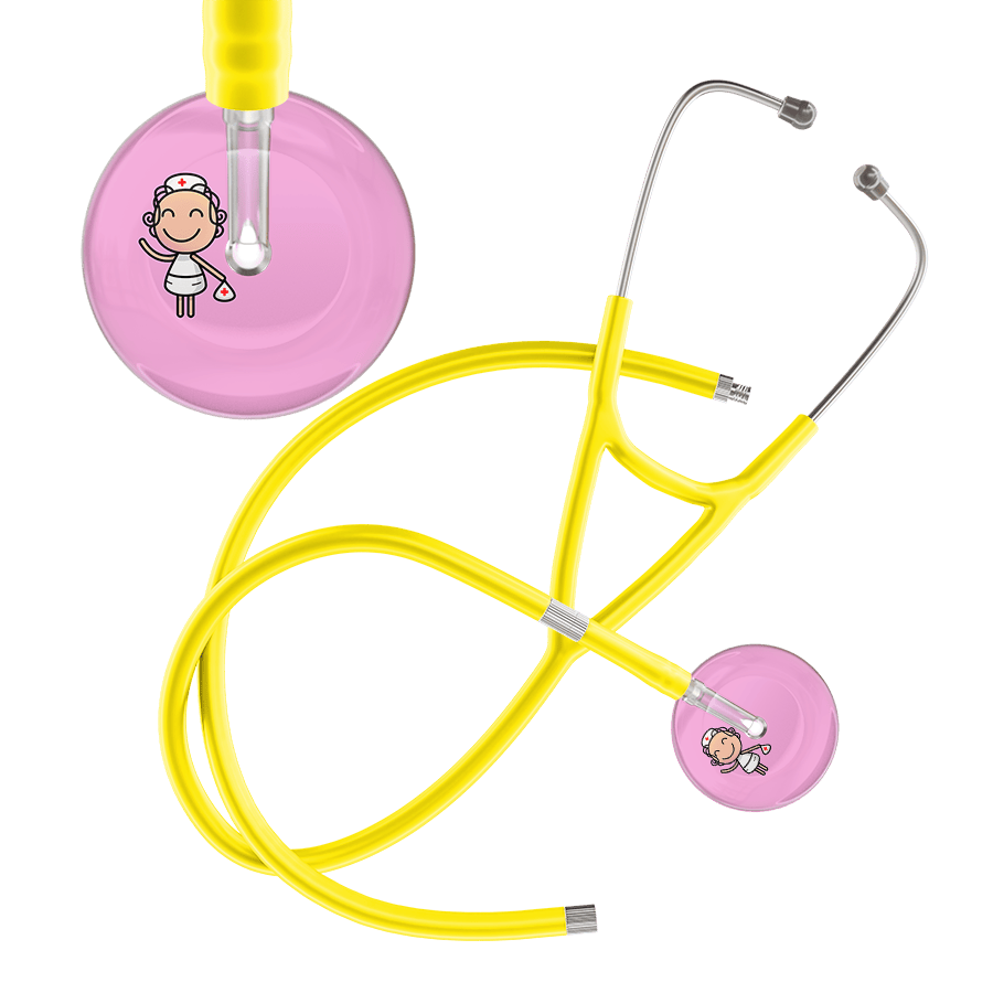 Ultrascope Single Stethoscope Light Pink F2 Cartoon Nurse / Adult / Yellow Extended Tubing Cartoon Nurse F2 Skin Cardiology Stethoscope