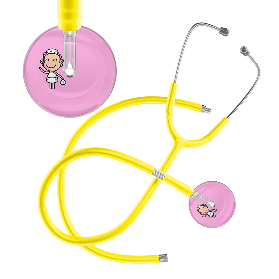 Ultrascope Single Stethoscope Light Pink F2 Cartoon Nurse / Adult / Yellow Extended Tubing Cartoon Nurse F2 Skin Stethoscope