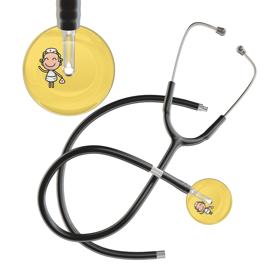 Ultrascope Single Stethoscope Light Yellow F2 Cartoon Nurse / Adult / Black Extended Tubing Cartoon Nurse F2 Skin Stethoscope
