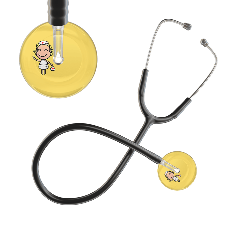 Ultrascope Single Stethoscope Light Yellow F2 Cartoon Nurse / Pediatric / Black Cartoon Nurse F2 Skin Stethoscope