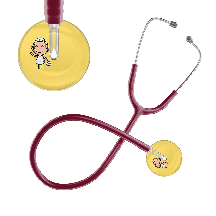 Ultrascope Single Stethoscope Light Yellow F2 Cartoon Nurse / Pediatric / Burgundy Cartoon Nurse F2 Skin Stethoscope