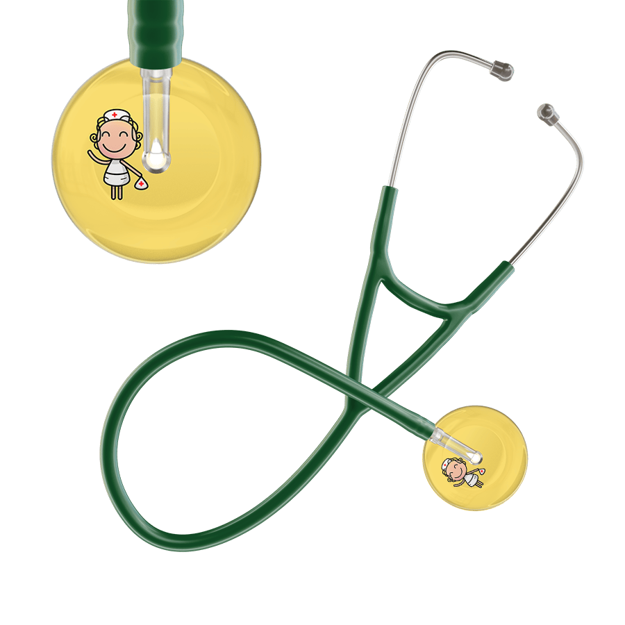 Ultrascope Single Stethoscope Light Yellow F2 Cartoon Nurse / Adult / Dark Green Cartoon Nurse F2 Skin Cardiology Stethoscope