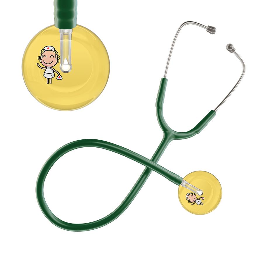 Ultrascope Single Stethoscope Light Yellow F2 Cartoon Nurse / Adult / Dark Green Cartoon Nurse F2 Skin Stethoscope