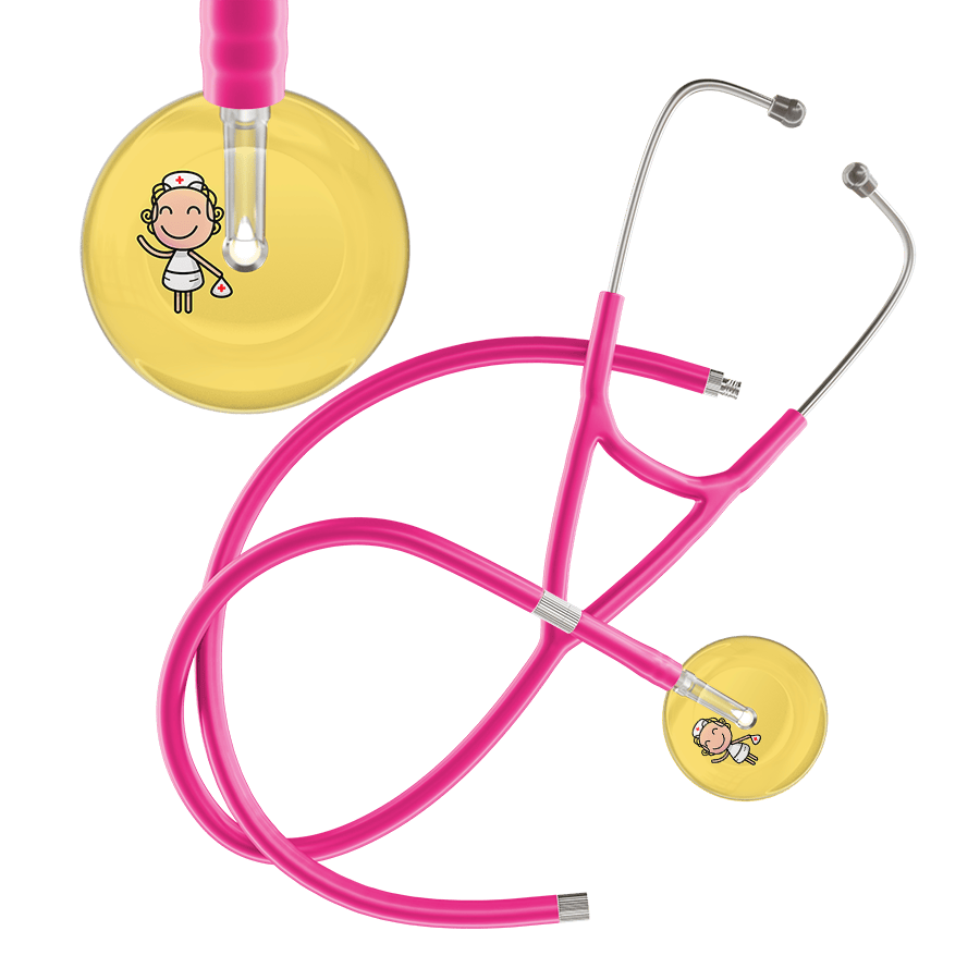 Ultrascope Single Stethoscope Light Yellow F2 Cartoon Nurse / Adult / Hot Pink Extended Tubing Cartoon Nurse F2 Skin Cardiology Stethoscope