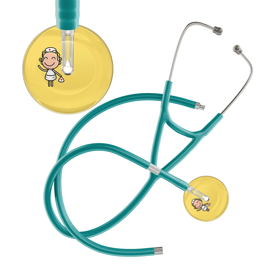 Ultrascope Single Stethoscope Light Yellow F2 Cartoon Nurse / Adult / Jade Extended Tubing Cartoon Nurse F2 Skin Cardiology Stethoscope