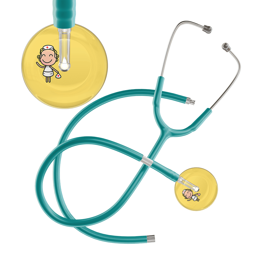 Ultrascope Single Stethoscope Light Yellow F2 Cartoon Nurse / Adult / Jade Extended Tubing Cartoon Nurse F2 Skin Stethoscope